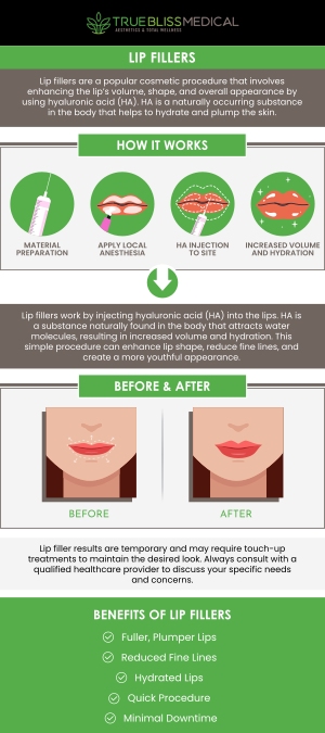 Lip fillers are a popular cosmetic treatment designed to enhance the volume and shape of the lips. Composed of hyaluronic acid, these fillers provide natural-looking results by smoothing lines and adding fullness. The procedure is quick, minimally invasive, and requires little to no downtime. At True Bliss Medical, our skilled team provides personalized care to help you achieve fuller, smoother lips. Whether you're looking to restore volume or enhance lip contours, this treatment offers a safe and effective solution tailored to your needs. Contact us now for more information or book an appointment. We are conveniently located at 96 Pompton Ave Suite 102, Verona, NJ 07044.