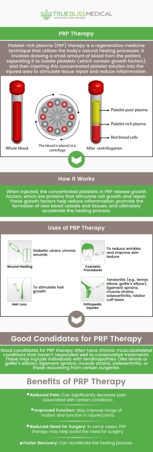 Revitalize your appearance with Platelet Rich Plasma (PRP) Therapy at True Bliss Medical Spa, led by Dr. Alexander Rios, MD, in Verona, NJ. PRP Therapy harnesses your body's natural growth factors to rejuvenate the skin, reduce wrinkles, and promote a youthful glow. Experience a natural, effective solution for aesthetic enhancement with minimal downtime. For more information, contact us or book an appointment online. We are conveniently located at 96 Pompton Ave Suite 102, Verona, NJ 07044.